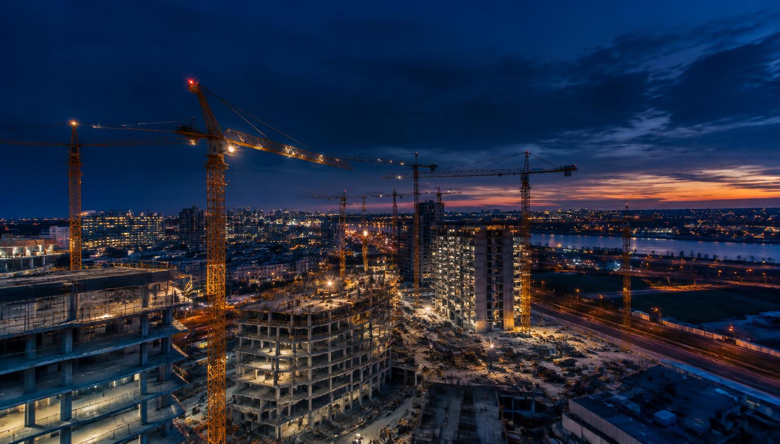 Vista aérea de obras em andamento